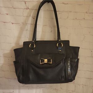 Lulu Guinness Black Vegan Leather Tote Bag /Shoulder Bag Bowtie Detail